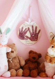 A Sisters Keepsake Handprint Plaque - We used a kit to make ours and it was so easy!