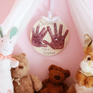 A Sisters Keepsake Handprint Plaque - We used a kit to make ours and it was so easy!