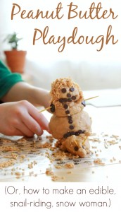 Peanut Butter Playdough -- Post includes a peanut butter playdough recipe, ideas for using the playdough, and a link for more edible playdough recipes, including some without nuts.