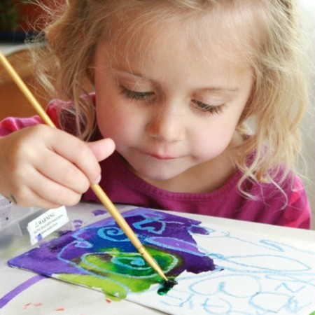 Melting Crayons Art on Canvas with Watercolors