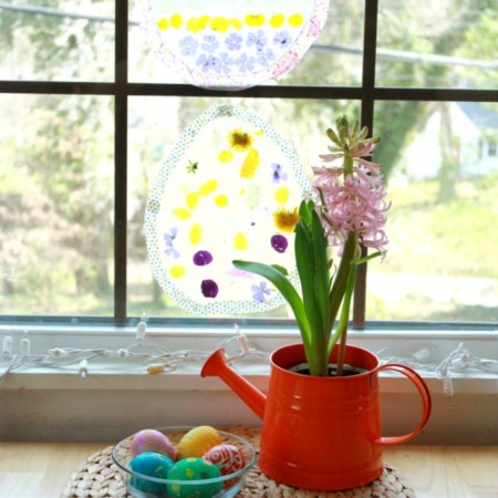 Easter Egg Suncatcher Craft for Kids with Spring Flowers