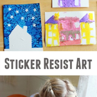 Sticker Resist Art Project for Kids - Houses, cities, trees, cars