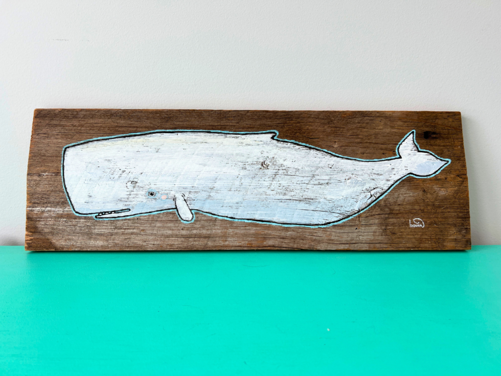 whale on barn board