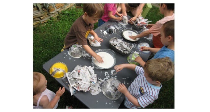 Making Papier Mache Bowls with Kids Outside