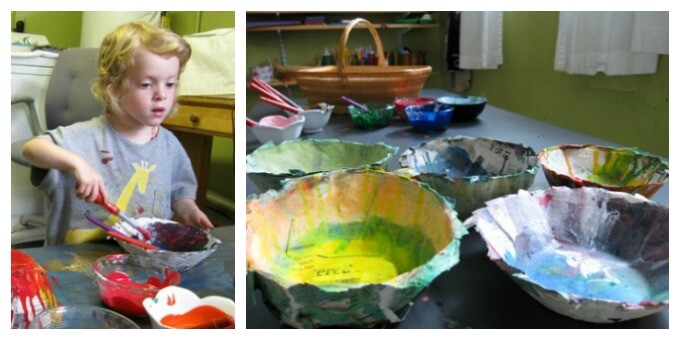 Painting the Papier Mache Bowls