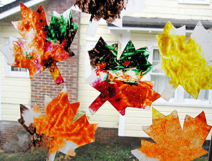 Stained Glass Autumn Leaves and Jack-O-Lanterns