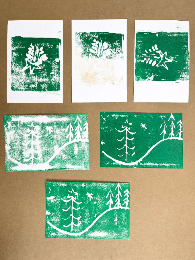 handmade christmas cards with styrofoam printing