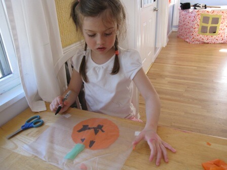 Make This Simple Pumpkin Suncatcher With Tissue Paper + Contact Paper