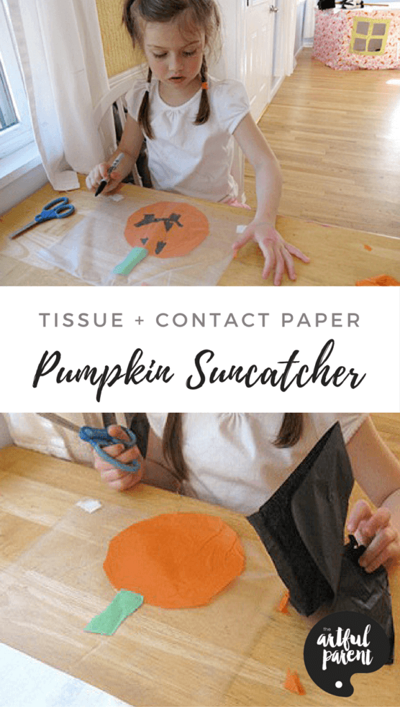 Make This Simple Pumpkin Suncatcher With Tissue Paper + Contact Paper