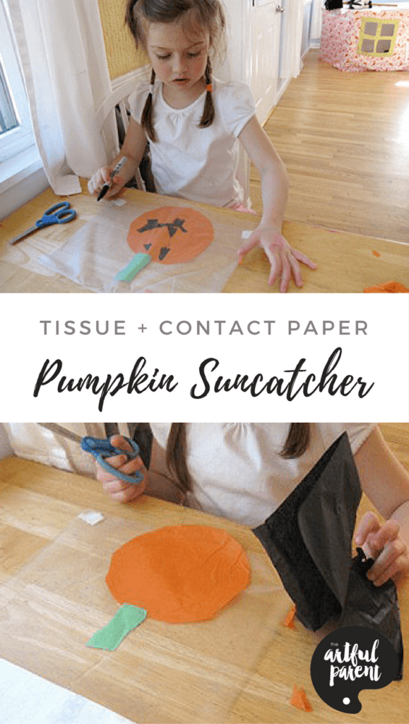 Make A Pumpkin Suncatcher With Tissue Paper + Contact Paper