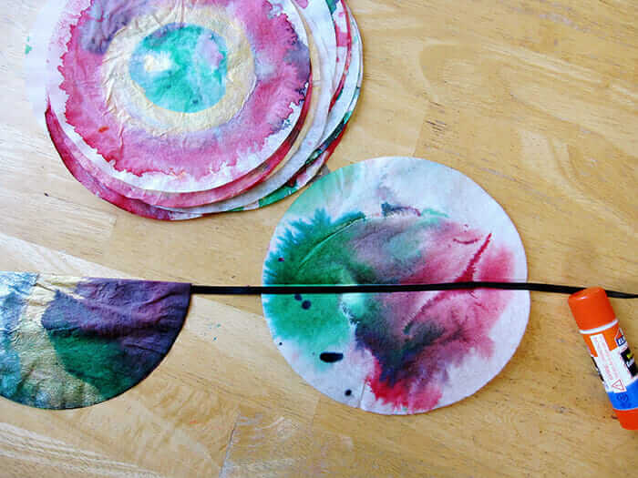 Watercolor painted Christmas coffee filter garland