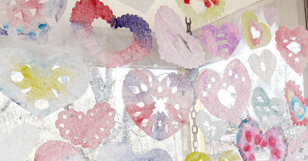 Coffee Filter Hearts Colorful Valentine Art for the Window