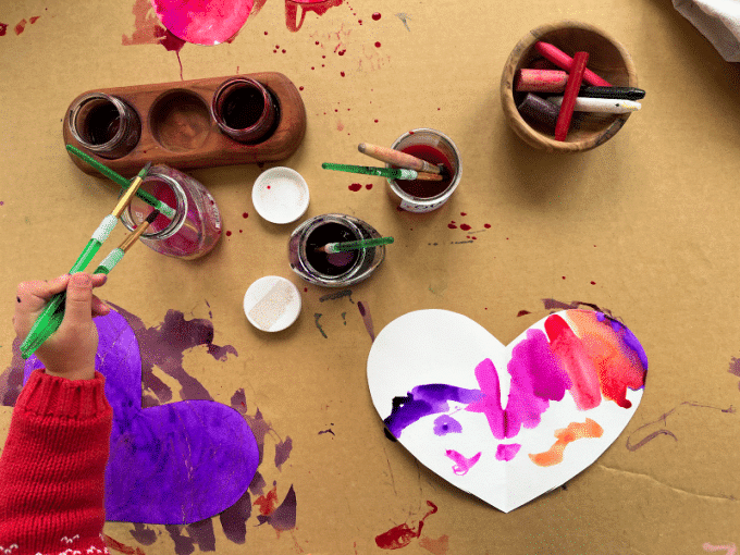 adding paint to hearts