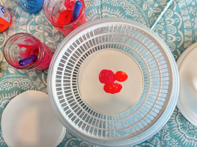 paint drops in salad spinner