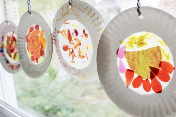 fall leaf suncatchers -  leaf crafts for kids