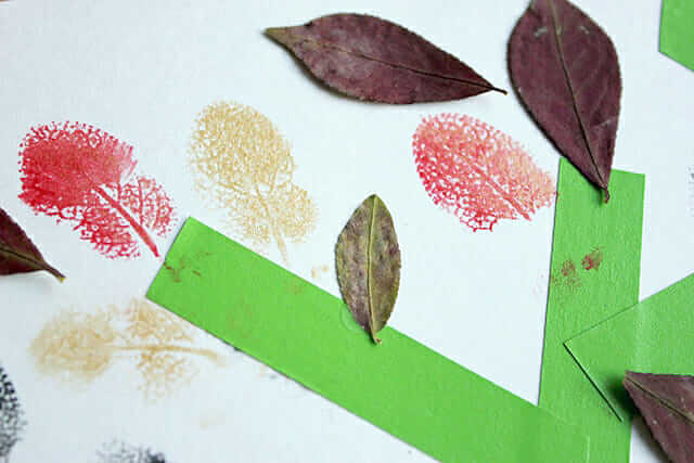 Autumn Tree Art For Kids – detail photo of leaf prints on tree