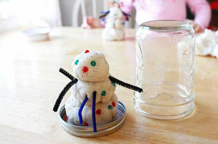 how to make snowman playdough in a mason jar snow globe