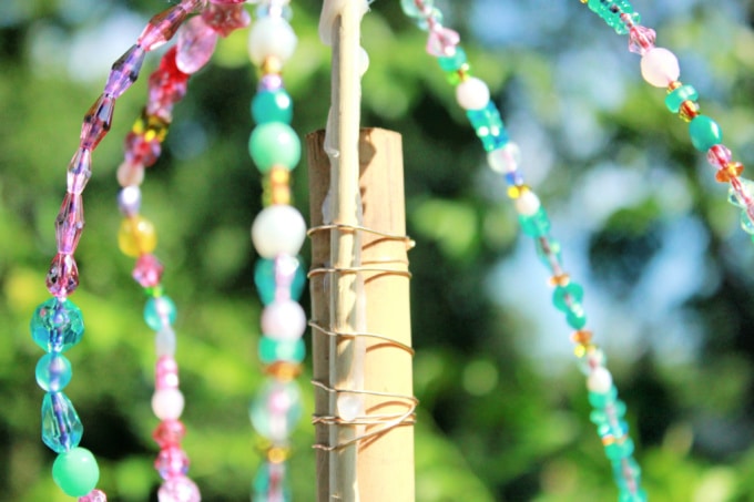 close up of beaded garden ornament