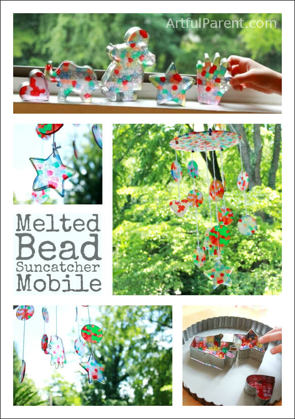 A Mobile From Melted Plastic Bead Suncatchers Melted Bead Suncatcher Diy Baby Mobile