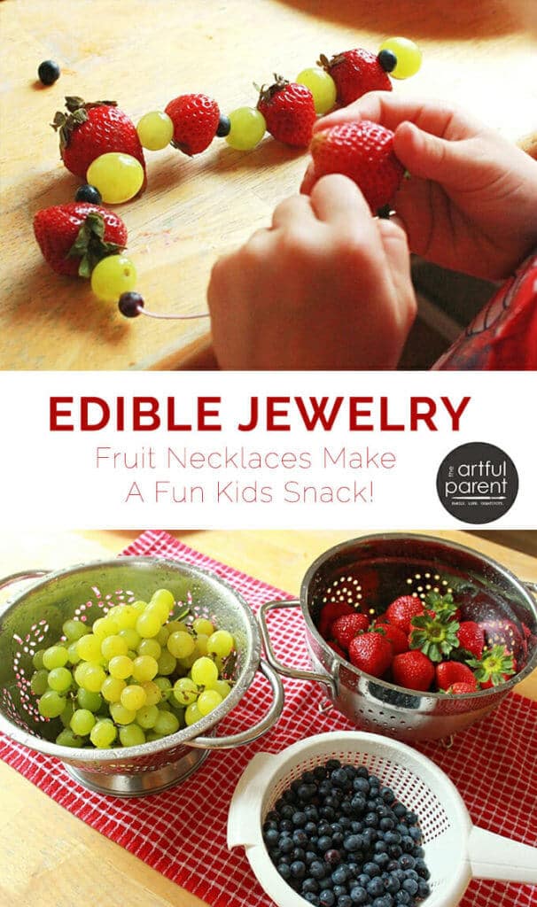 Fruit necklaces are a healthy and fun kids snack. Make your own edible jewelry necklace for a yummy and portable kids snack!