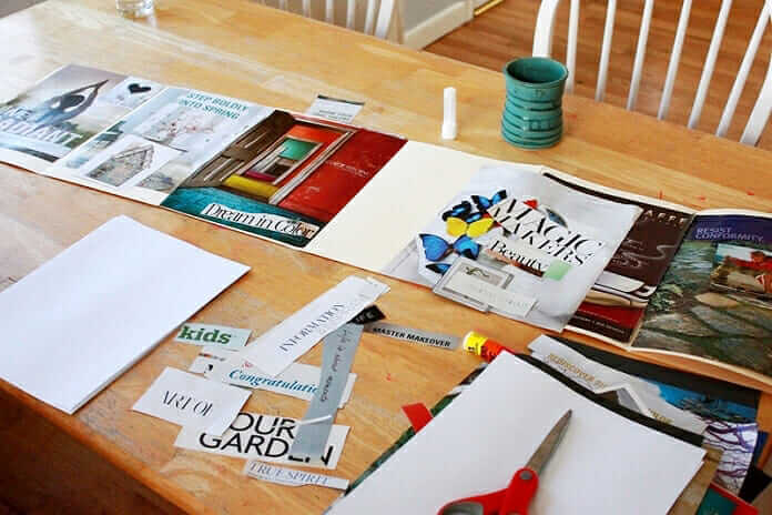 Clipping art and words for portable vision board