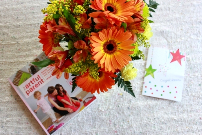 The Artful Parent book and flowers