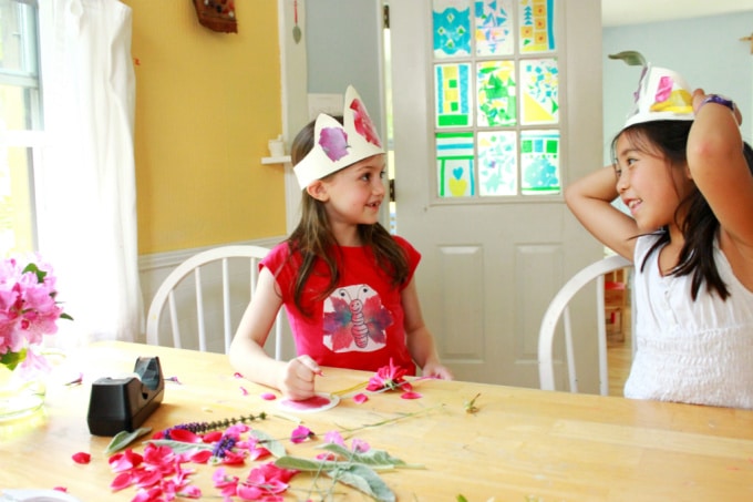Children wearing DIY flower crowns