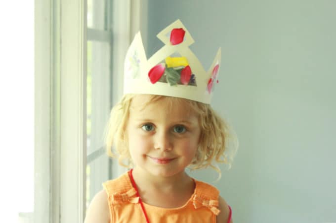 Young child wearing DIY flower crown
