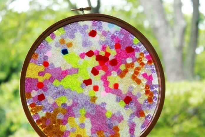 Plastic Bead Suncatchers in Embroidery Hoop Frames
