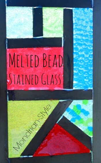 Melted Bead Stained Glass -- Mondrian Style! A fun craft project for kids using plastic pony beads