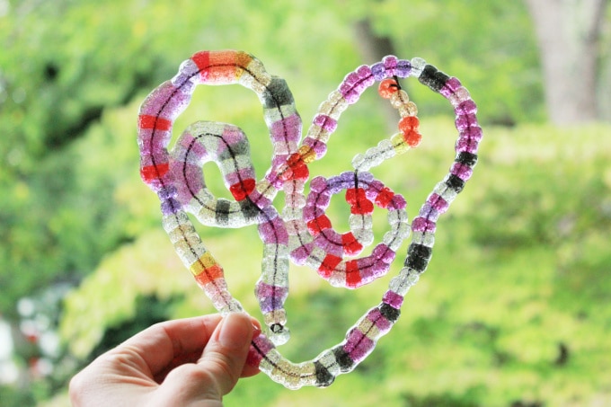 heart shaped melted bead suncatcher