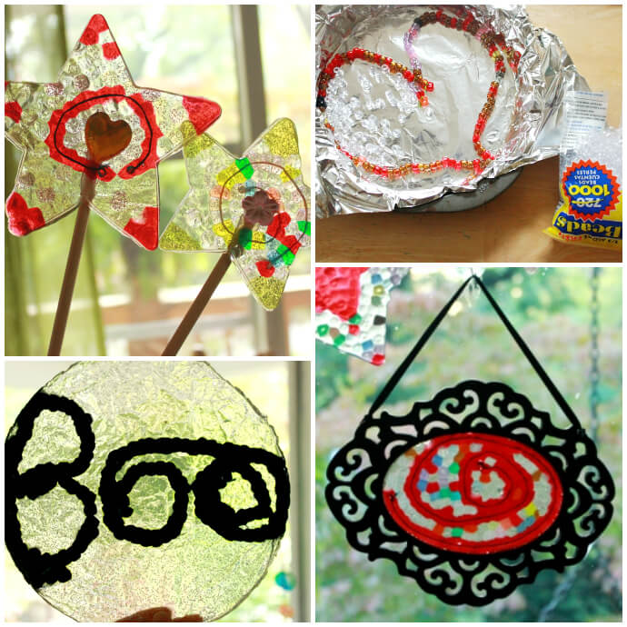 Homemade Suncatchers with Plastic Beads - Spirals and Words within Melted Bead Suncatchers