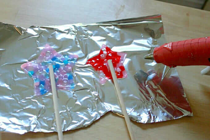 Fairy Wands With Melted Pony Beads - glue dowel to star