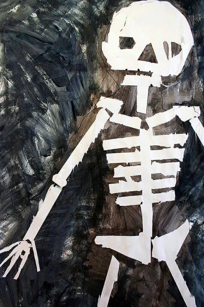 Tape Resist Skeleton Paintings Halloween Art Ideas for Kids