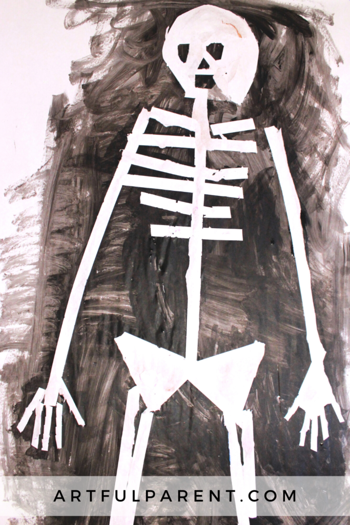 tape resist skeleton_halloween art for preschool