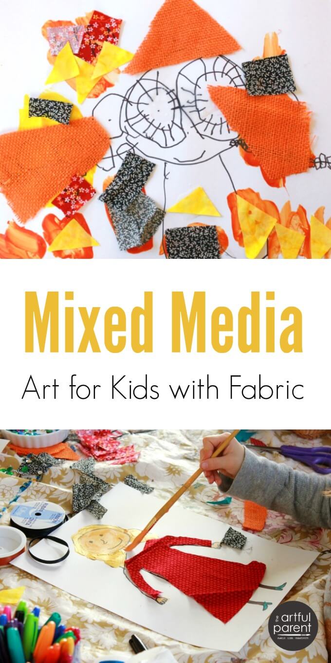 Kids Mixed Media Art Creativity Inspired by Fabric Scraps