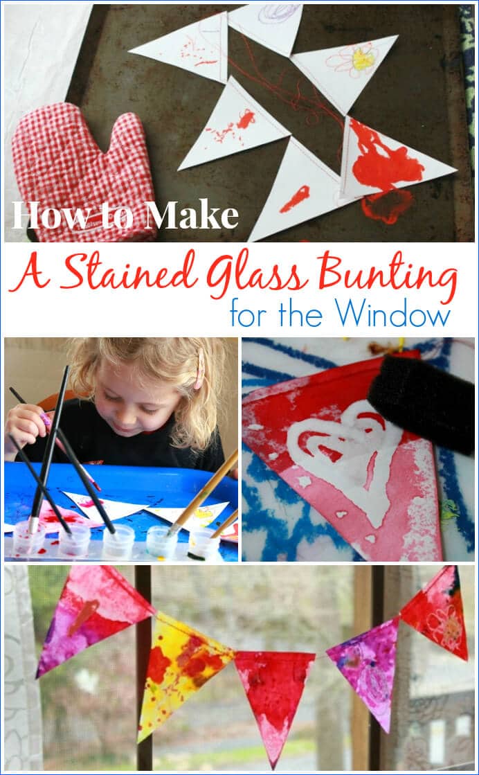A beautiful stained glass bunting using words, wishes, and images. This is a great family craft project!
