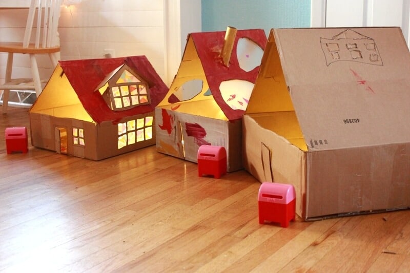 dollhouses made from cardboard boxes