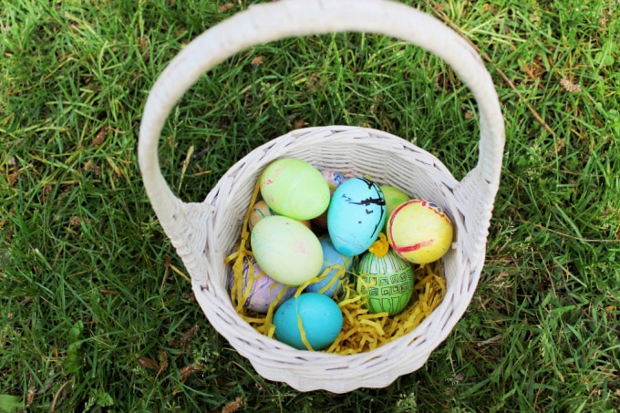 Easter basket filled with eggs
