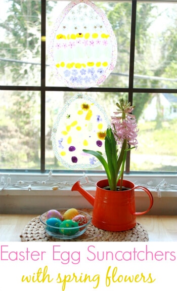 Easter Egg Suncatcher Craft for Kids with Spring Flowers