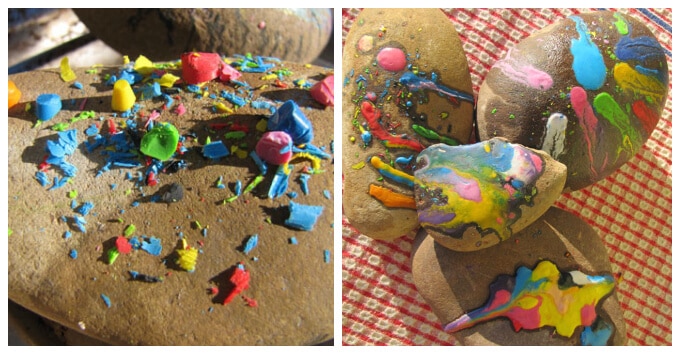 Kids Art with Rocks - Melted Crayon Shavings