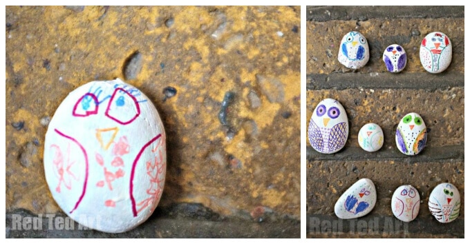 Kids Art with Rocks - Stone Owls