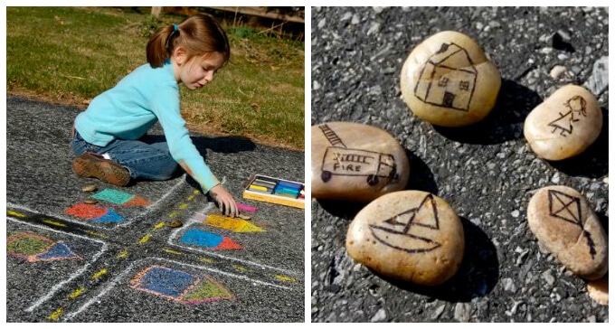 Story Stones Ideas - Story Stones with Sidewalk Scenes