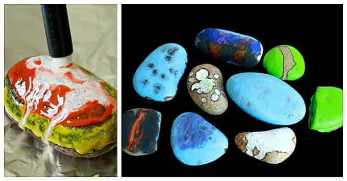 Art with Rocks: 18 Ways to Use Rocks in Kids Art – melted crayon rocks