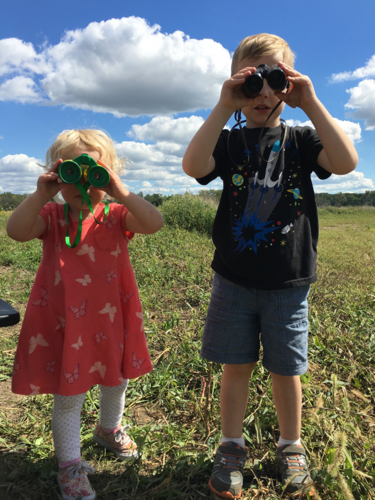 nature walk kids with binoculars