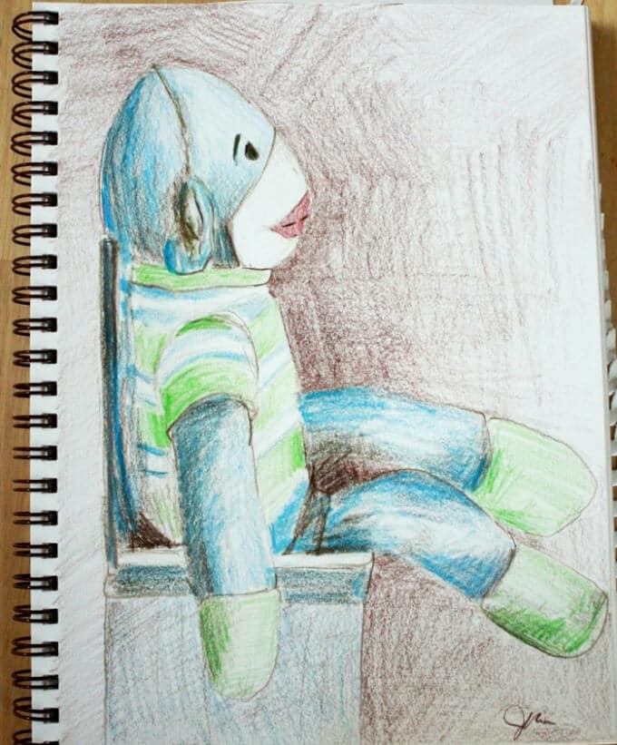 Jeans Figure Drawing of a Stuffed Monkey