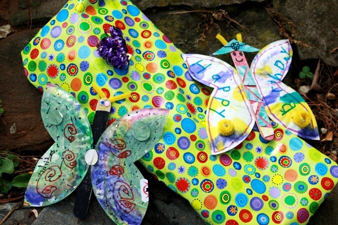 Marbled Paper Plate Butterflies as Gift Cards