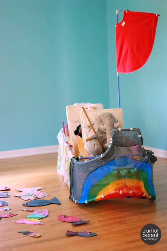 DIY Fishing Game and Pretend Play with a Fort Magic Canoe