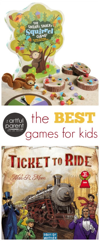 These are the best family board games for fun & connection with recommendations by age--toddlers, preschoolers, and school-age children. All favorite kids games for family fun!