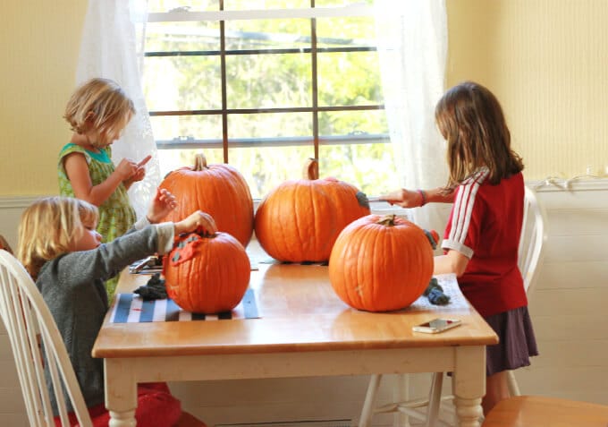 Kids Decorating Pumpkins with Playdough